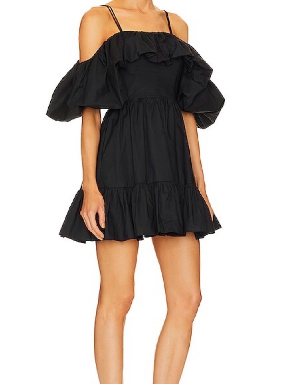 Ulla Johnson Black Off-Shoulder Ruffle Mini Dress